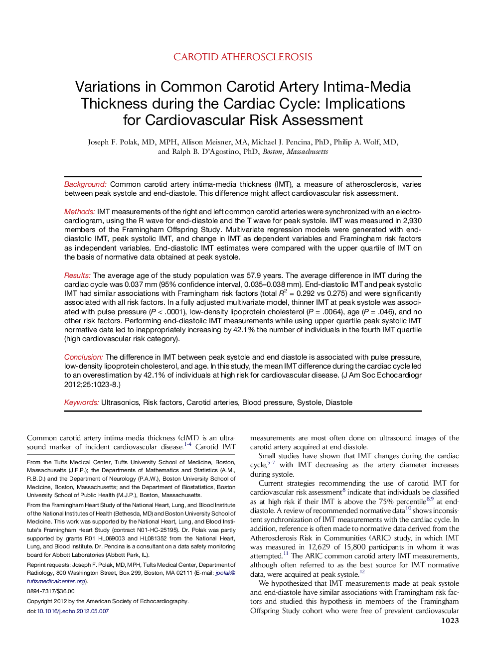 Variations in Common Carotid Artery Intima-Media Thickness during the Cardiac Cycle: Implications for Cardiovascular Risk Assessment