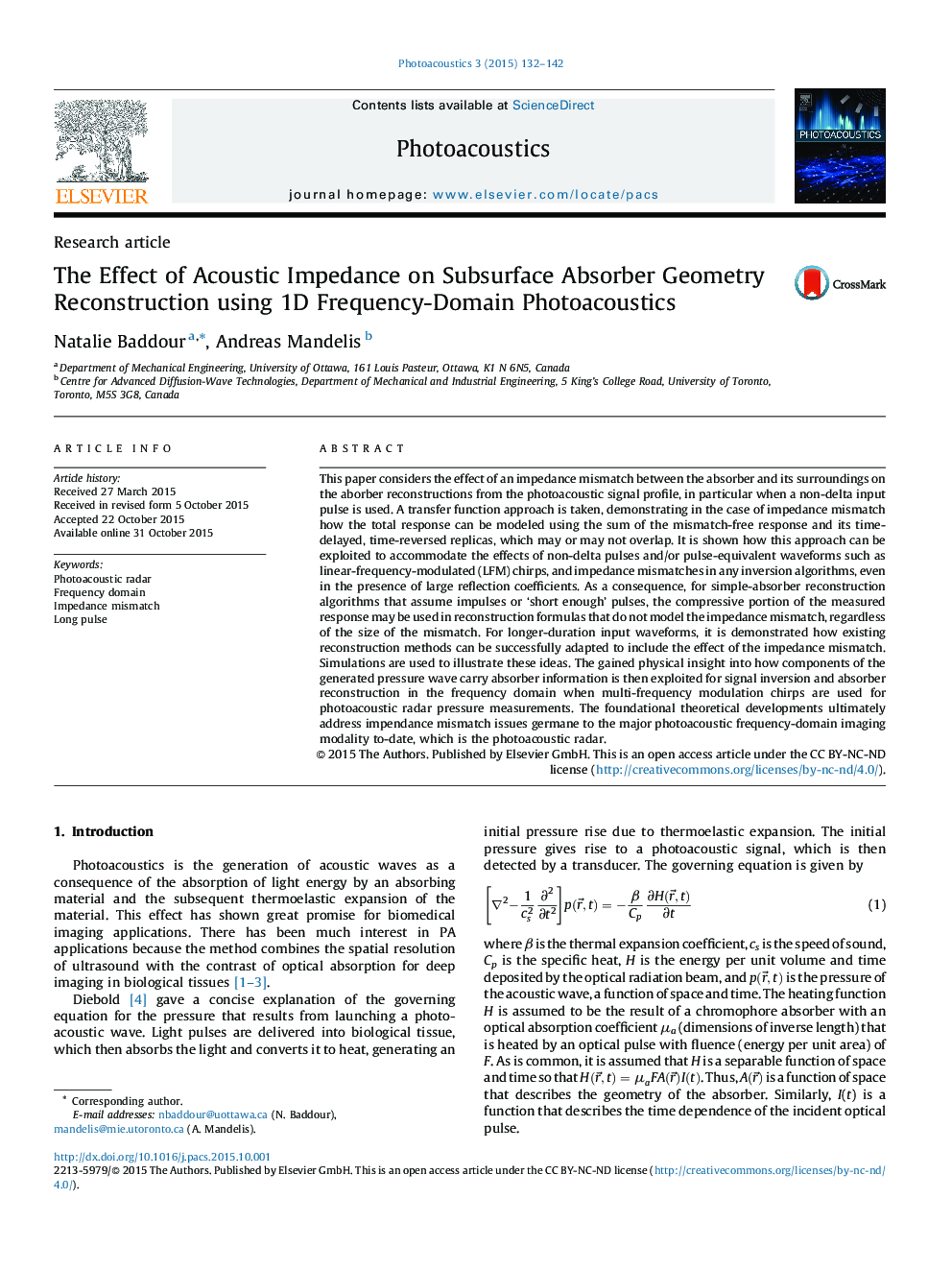 The Effect of Acoustic Impedance on Subsurface Absorber Geometry Reconstruction using 1D Frequency-Domain Photoacoustics