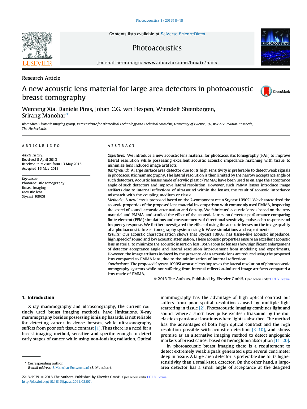 A new acoustic lens material for large area detectors in photoacoustic breast tomography 