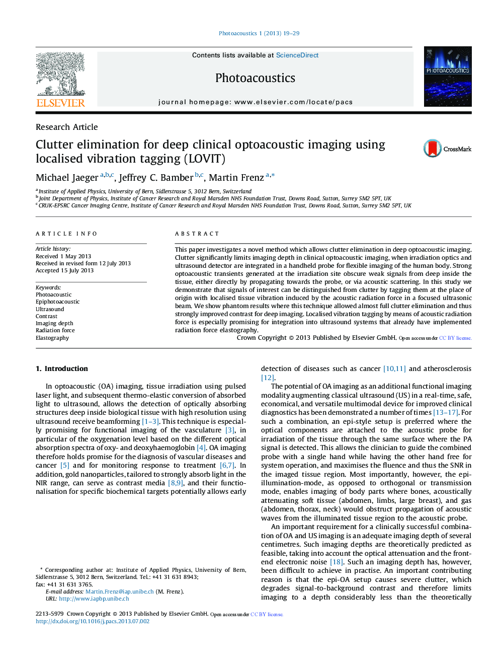 Clutter elimination for deep clinical optoacoustic imaging using localised vibration tagging (LOVIT) 