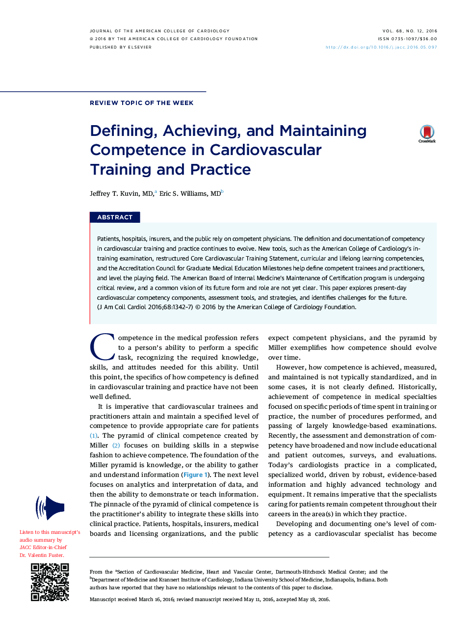 Defining, Achieving, and Maintaining Competence in Cardiovascular TrainingÂ and Practice