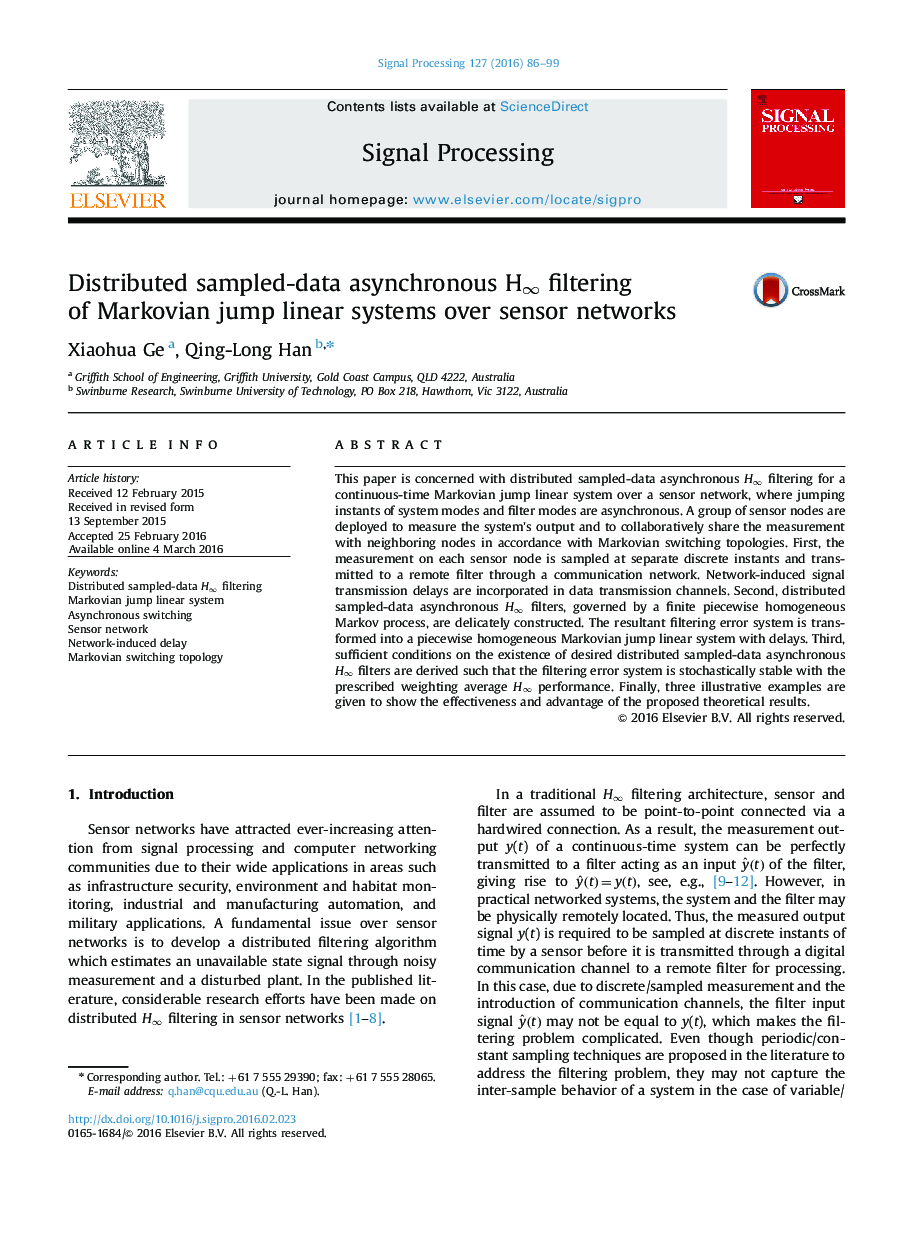 Distributed sampled-data asynchronous H∞ filtering of Markovian jump linear systems over sensor networks