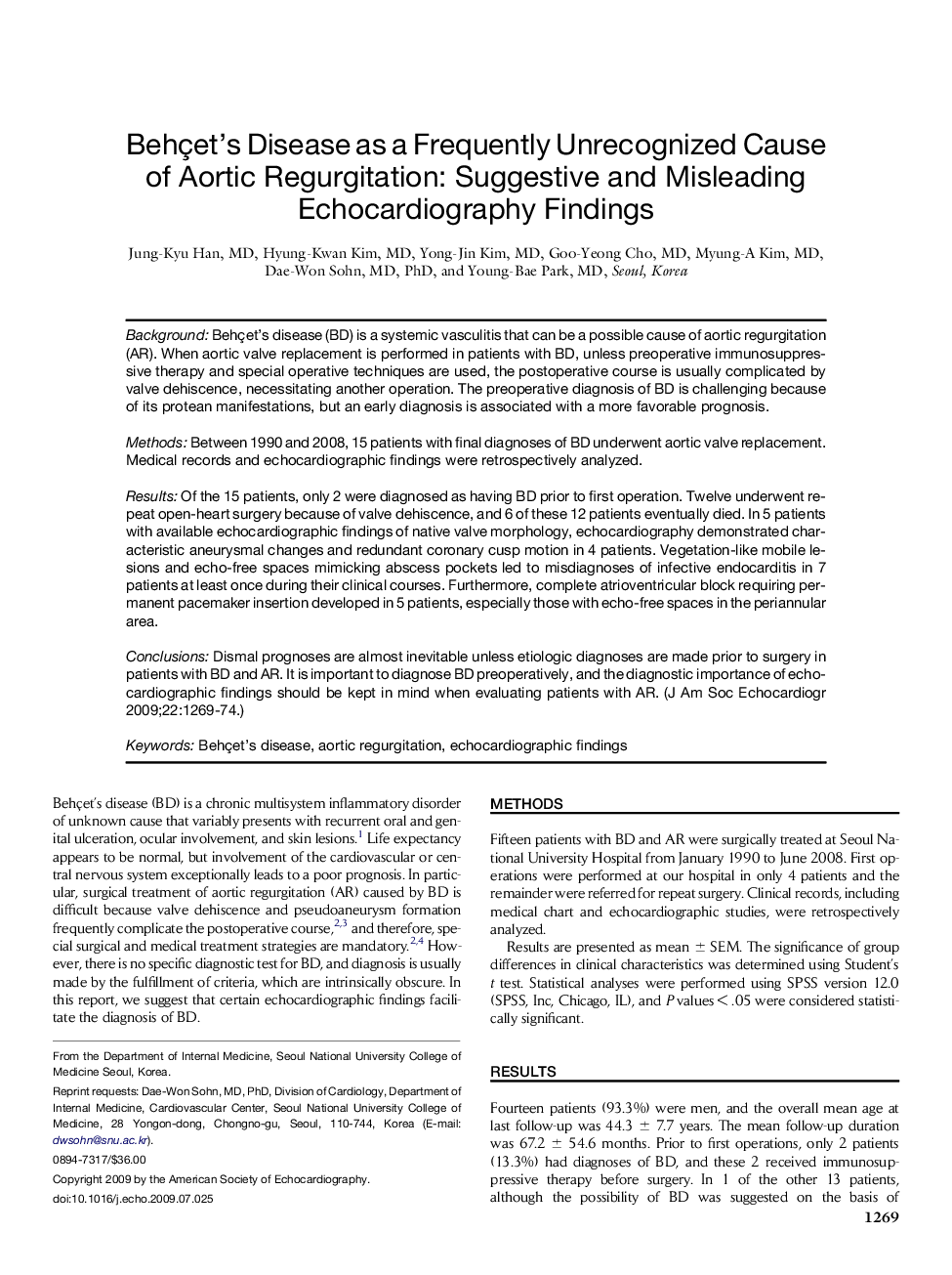 Behçet's Disease as a Frequently Unrecognized Cause of Aortic Regurgitation: Suggestive and Misleading Echocardiography Findings