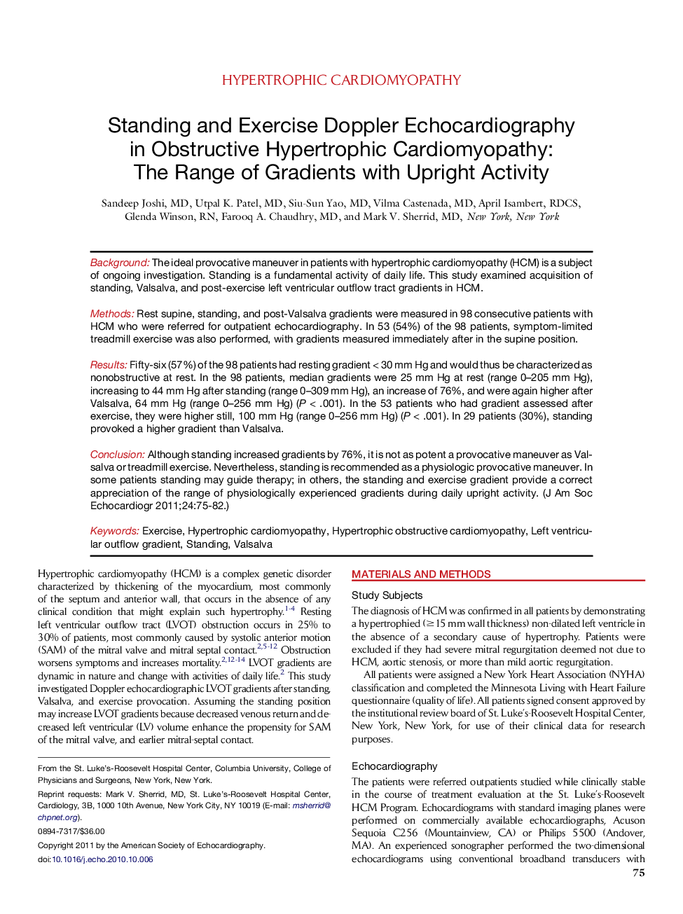 Standing and Exercise Doppler Echocardiography in Obstructive Hypertrophic Cardiomyopathy: The Range of Gradients with Upright Activity