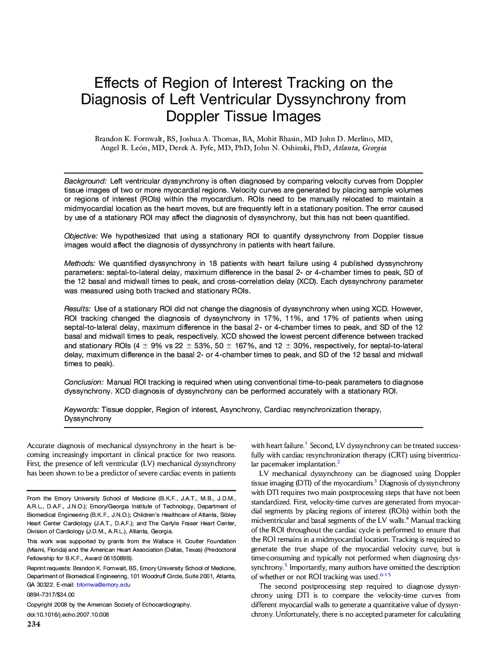 Effects of Region of Interest Tracking on the Diagnosis of Left Ventricular Dyssynchrony from Doppler Tissue Images