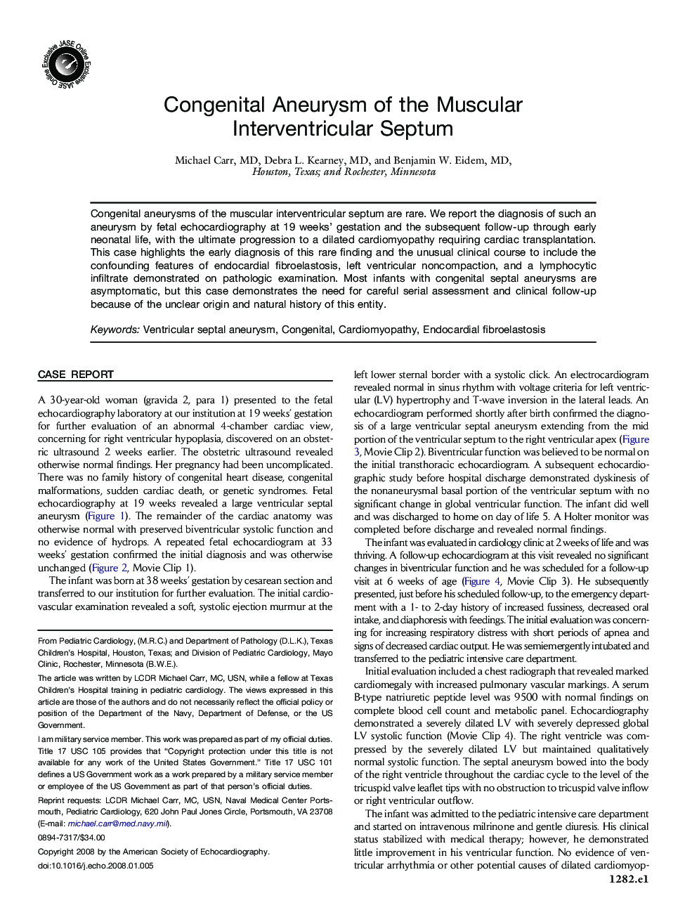 Congenital Aneurysm of the Muscular Interventricular Septum