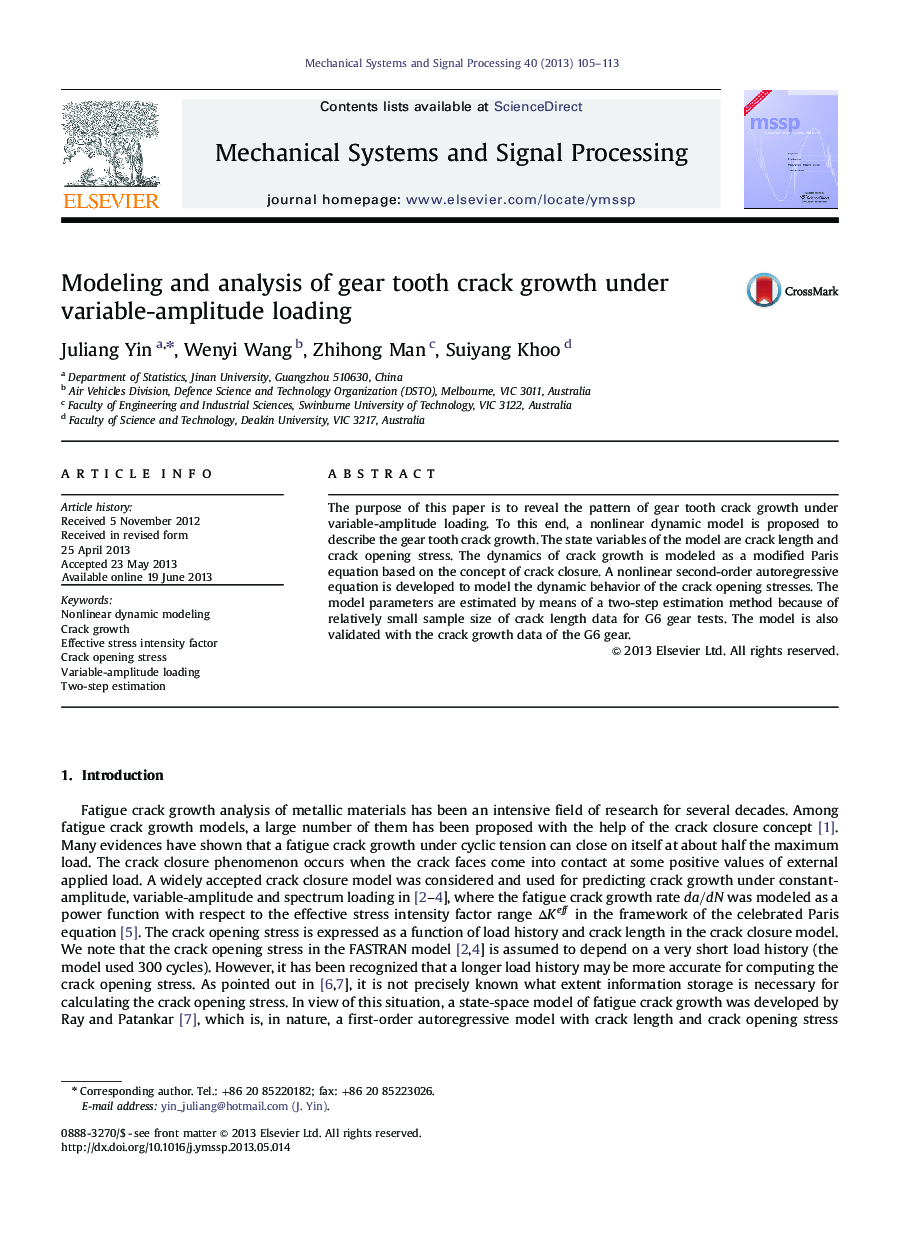 Modeling and analysis of gear tooth crack growth under variable-amplitude loading