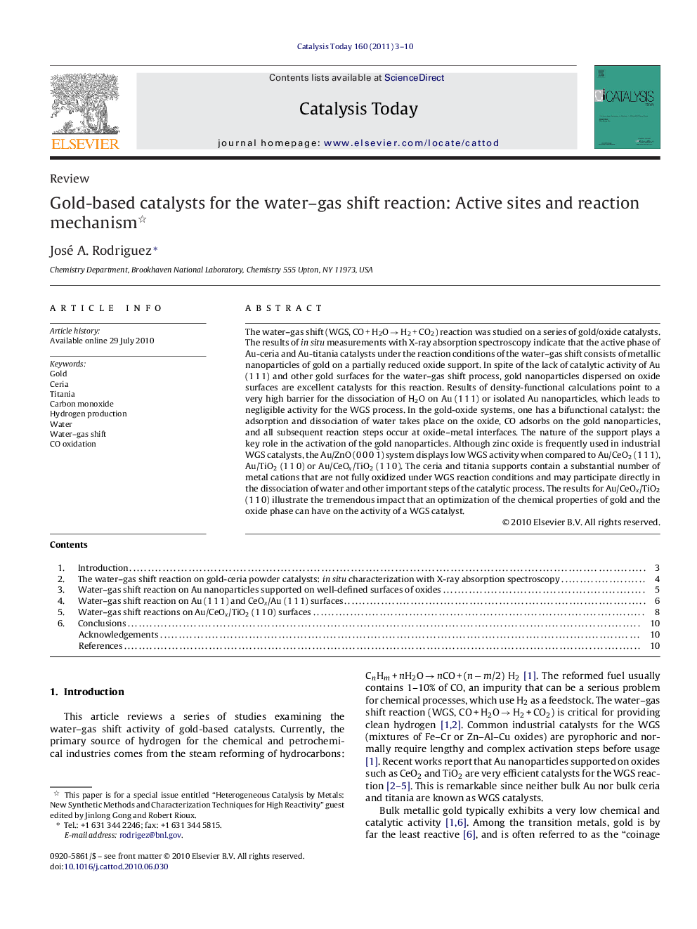 Gold-based catalysts for the water–gas shift reaction: Active sites and reaction mechanism 