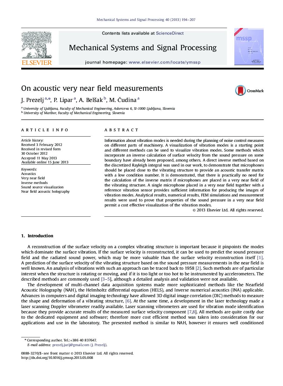 On acoustic very near field measurements