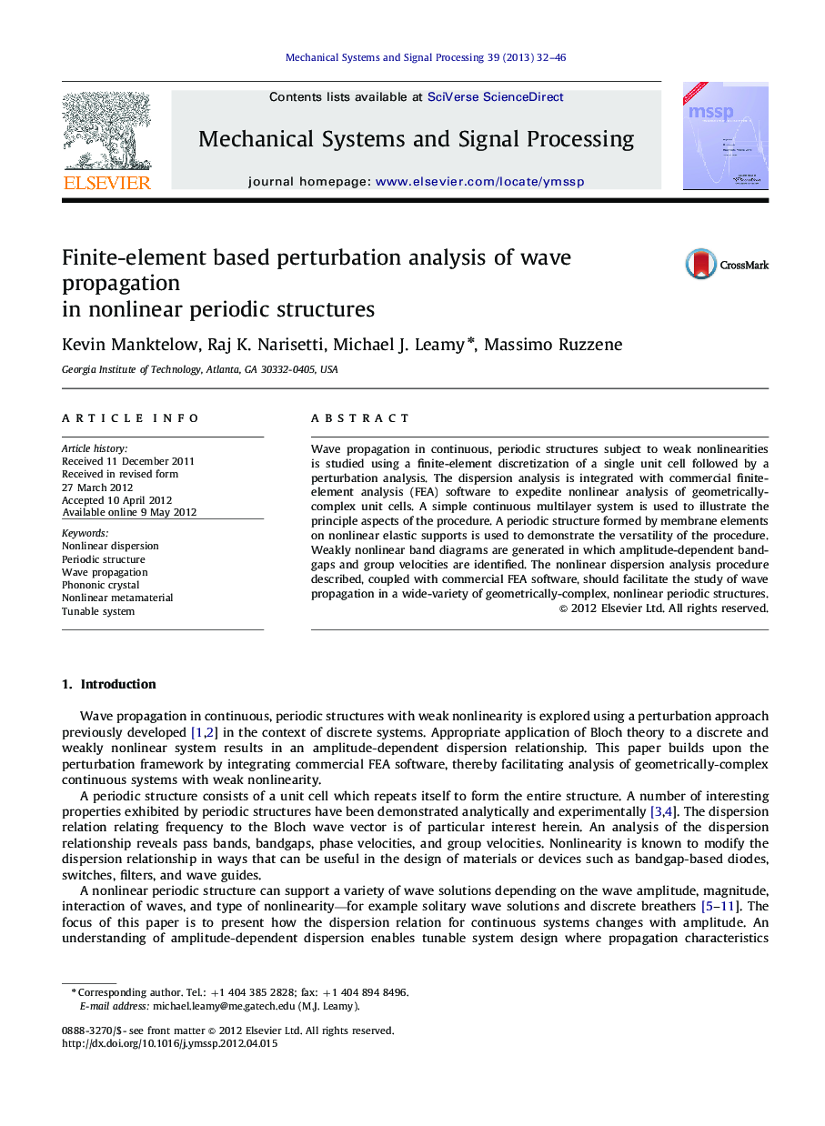 Finite-element based perturbation analysis of wave propagation in nonlinear periodic structures