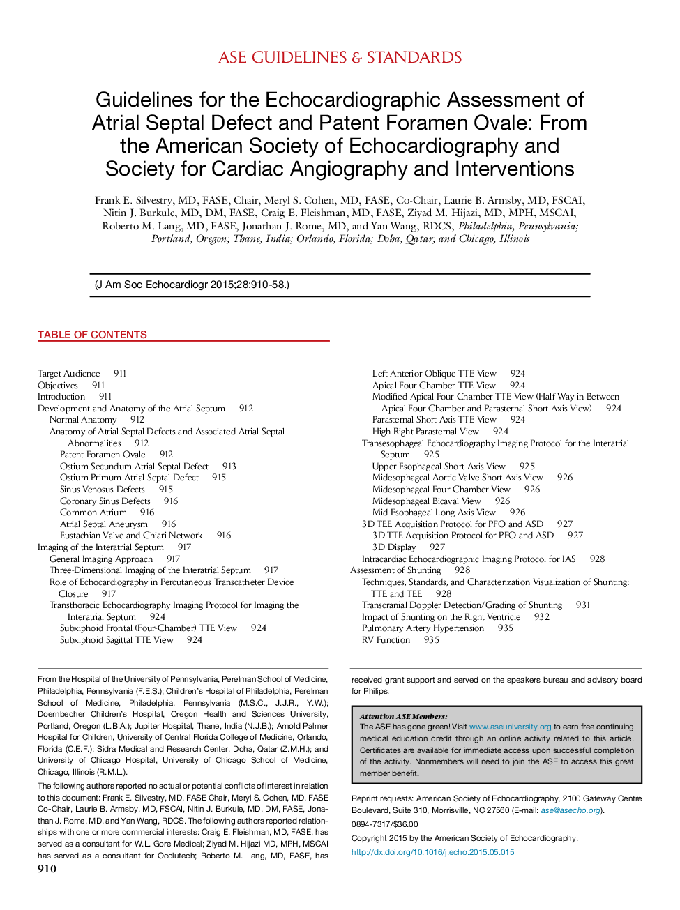 Guidelines for the Echocardiographic Assessment of Atrial Septal Defect and Patent Foramen Ovale: From the American Society of Echocardiography and Society for Cardiac Angiography and Interventions