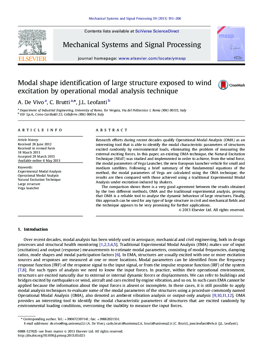 Modal shape identification of large structure exposed to wind excitation by operational modal analysis technique