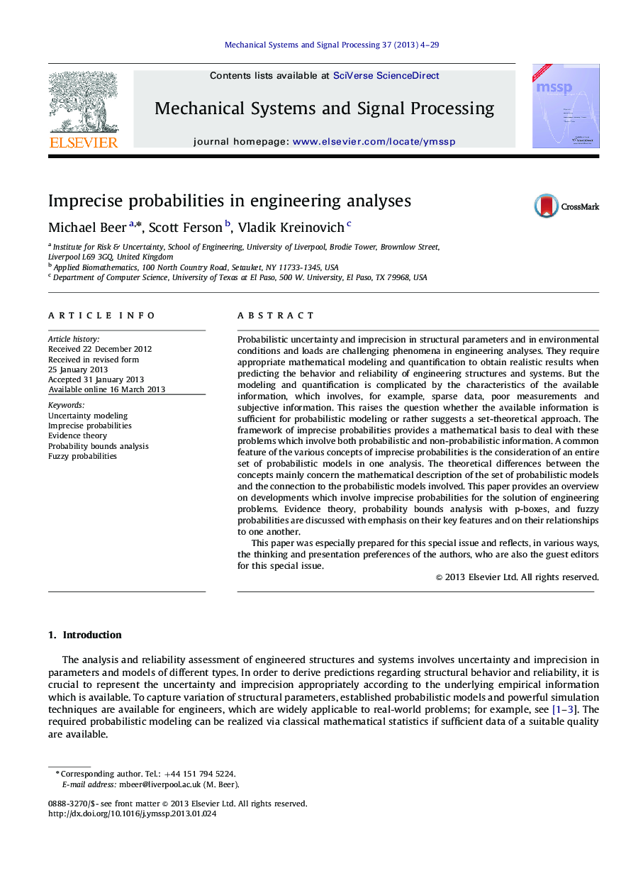 Imprecise probabilities in engineering analyses