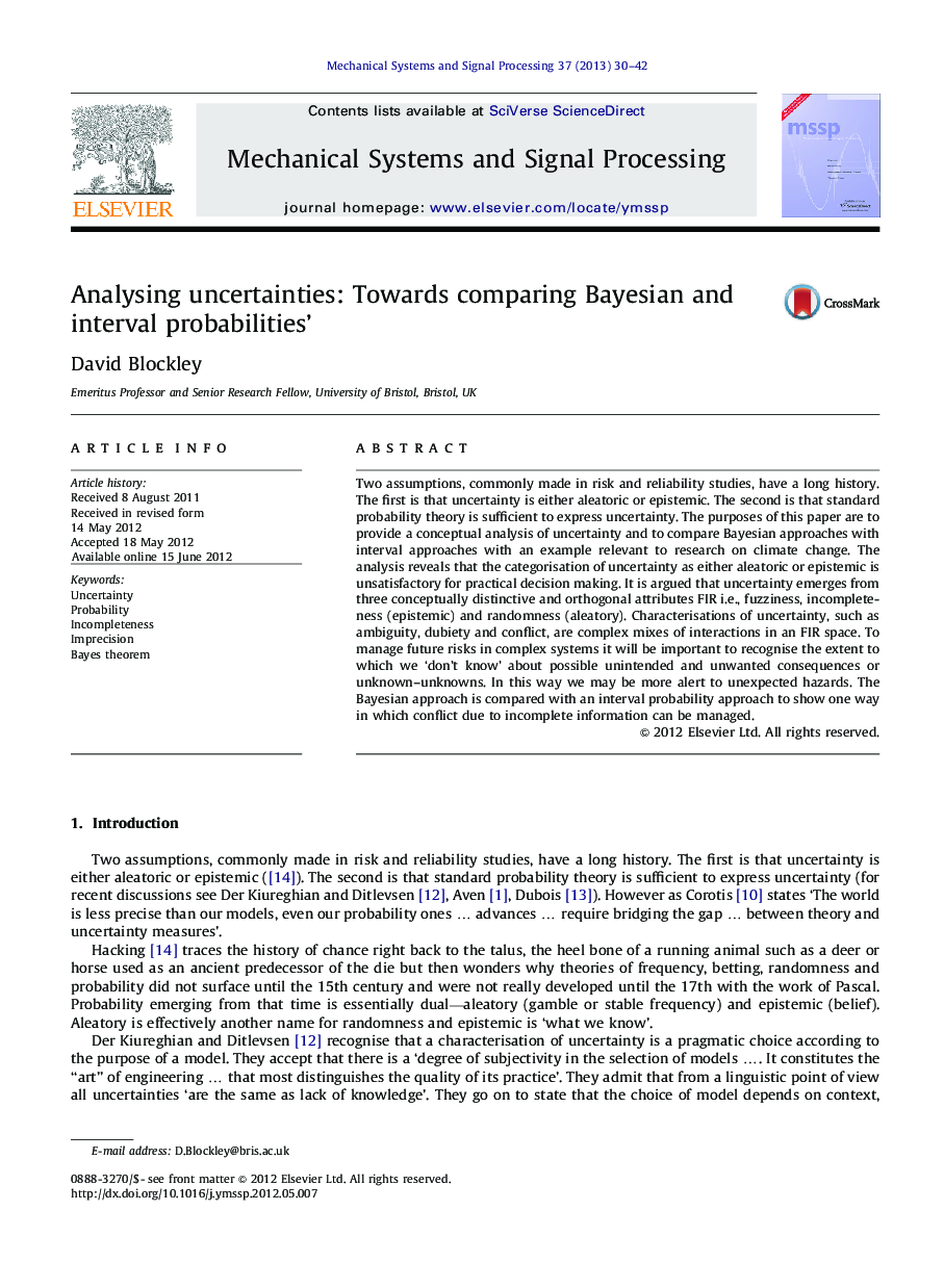 Analysing uncertainties: Towards comparing Bayesian and interval probabilities'