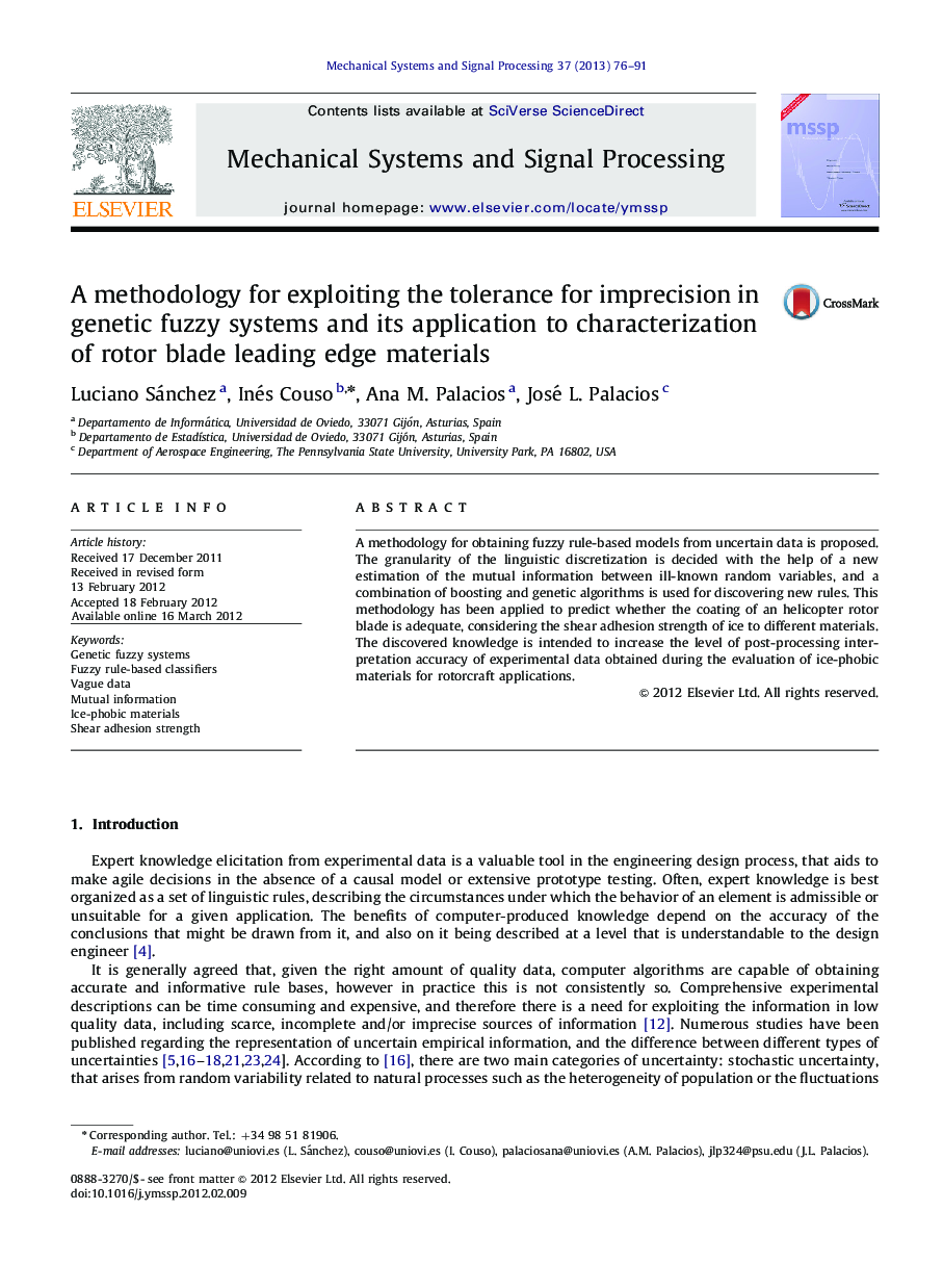 A methodology for exploiting the tolerance for imprecision in genetic fuzzy systems and its application to characterization of rotor blade leading edge materials