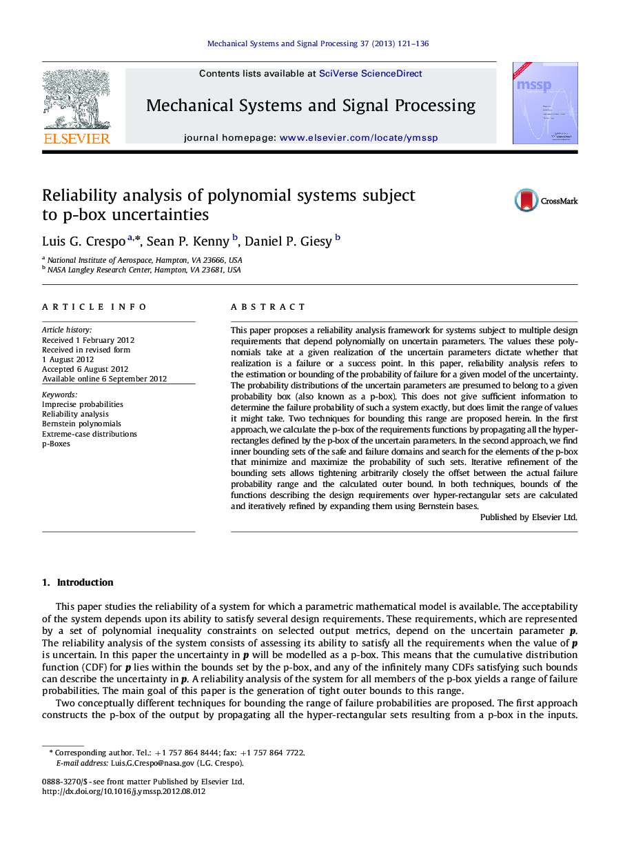 Reliability analysis of polynomial systems subject to p-box uncertainties