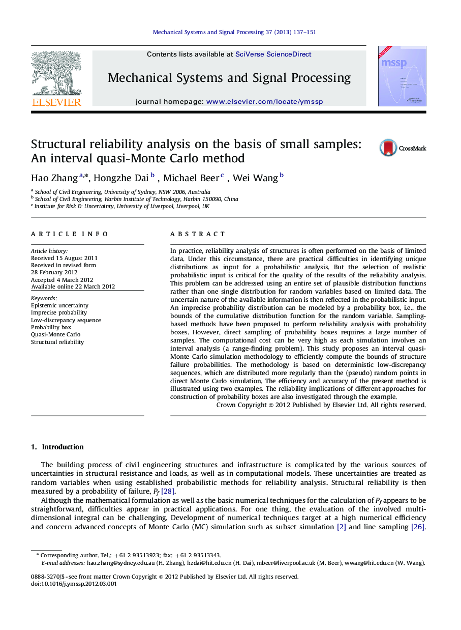 Structural reliability analysis on the basis of small samples: An interval quasi-Monte Carlo method