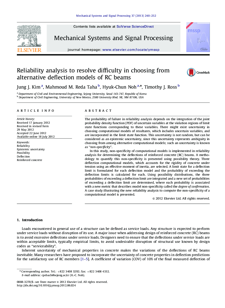 Reliability analysis to resolve difficulty in choosing from alternative deflection models of RC beams