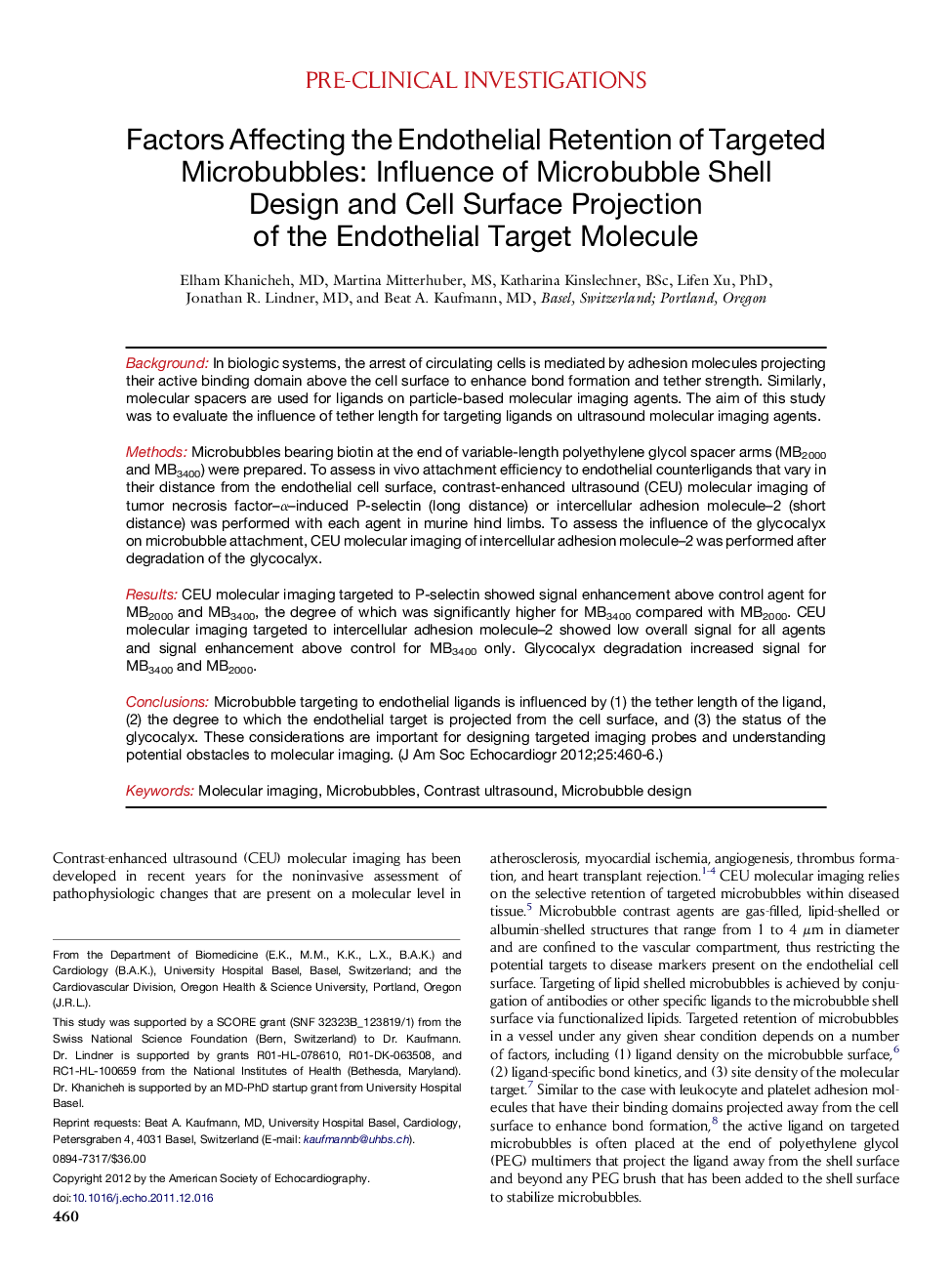 Factors Affecting the Endothelial Retention of Targeted Microbubbles: Influence of Microbubble Shell Design and Cell Surface Projection of the Endothelial Target Molecule