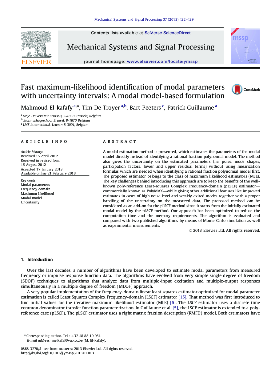 Fast maximum-likelihood identification of modal parameters with uncertainty intervals: A modal model-based formulation