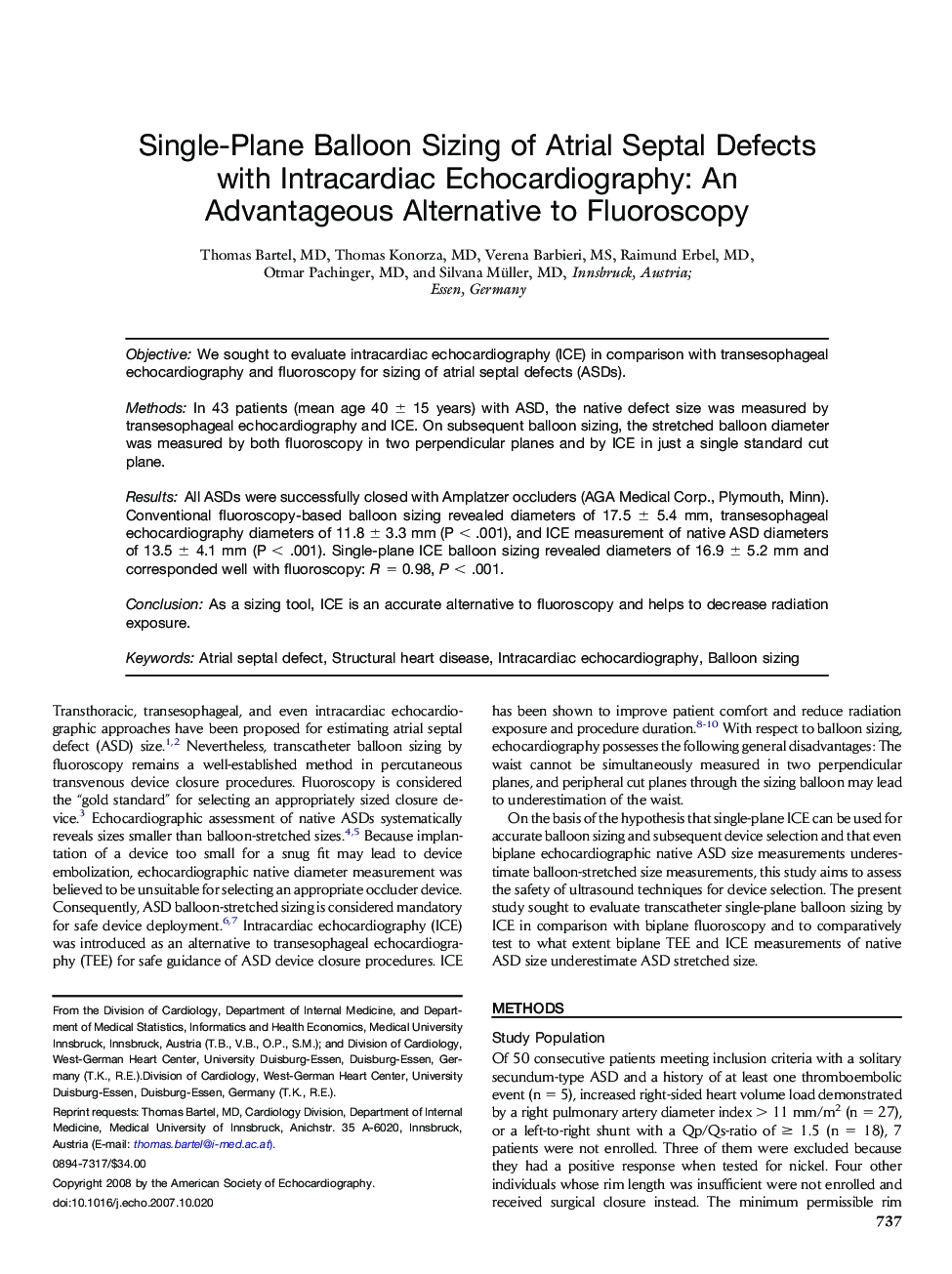 Single-Plane Balloon Sizing of Atrial Septal Defects with Intracardiac Echocardiography: An Advantageous Alternative to Fluoroscopy