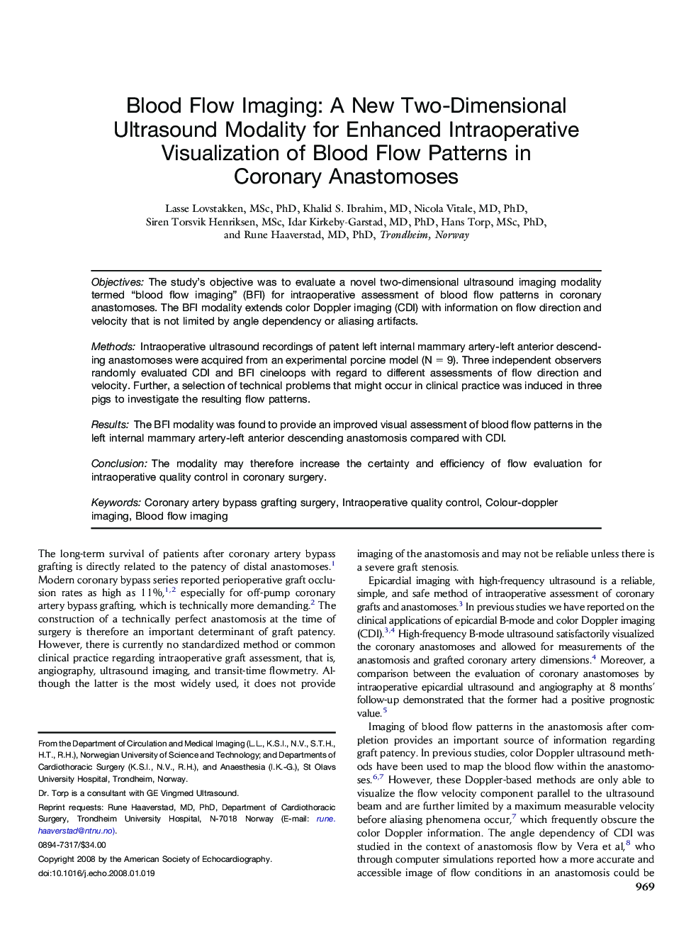 Blood Flow Imaging: A New Two-Dimensional Ultrasound Modality for Enhanced Intraoperative Visualization of Blood Flow Patterns in Coronary Anastomoses