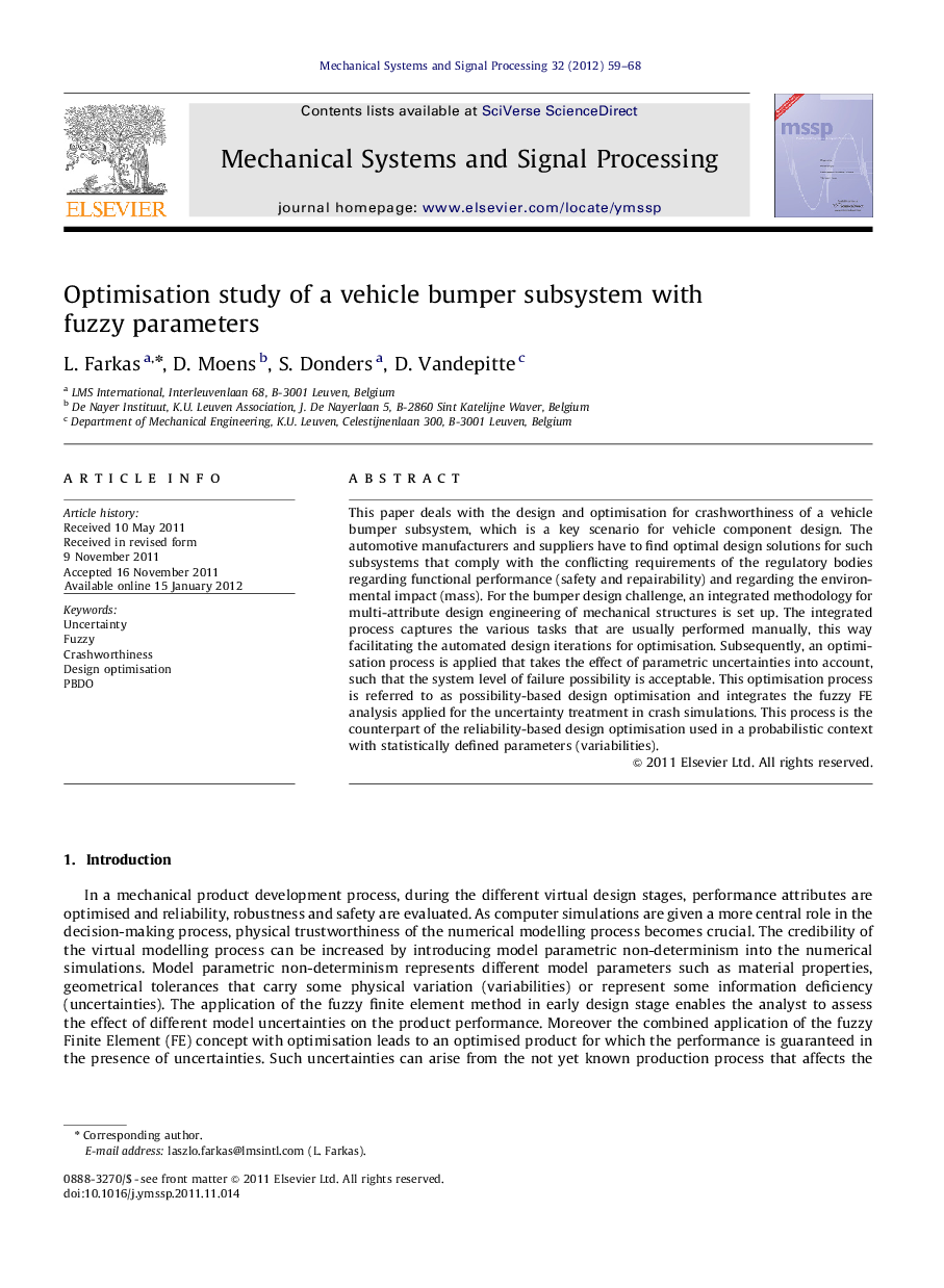 Optimisation study of a vehicle bumper subsystem with fuzzy parameters