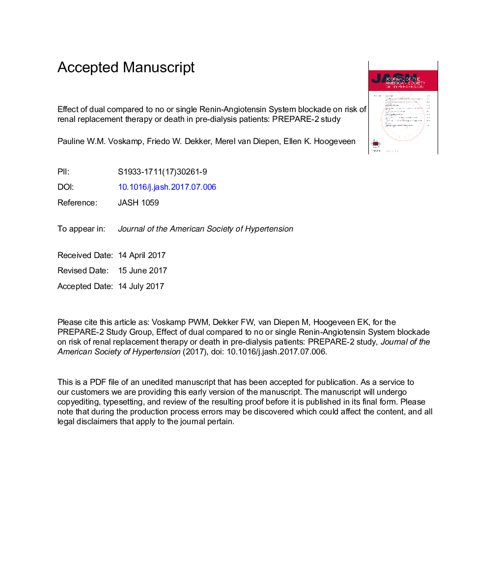 Effect of dual compared to no or single renin-angiotensin system blockade on risk of renal replacement therapy or death in predialysis patients: PREPARE-2 study