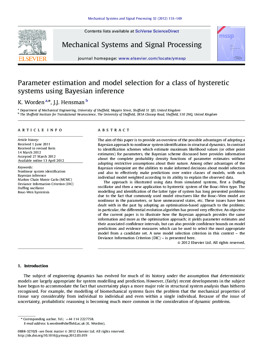 Parameter estimation and model selection for a class of hysteretic systems using Bayesian inference