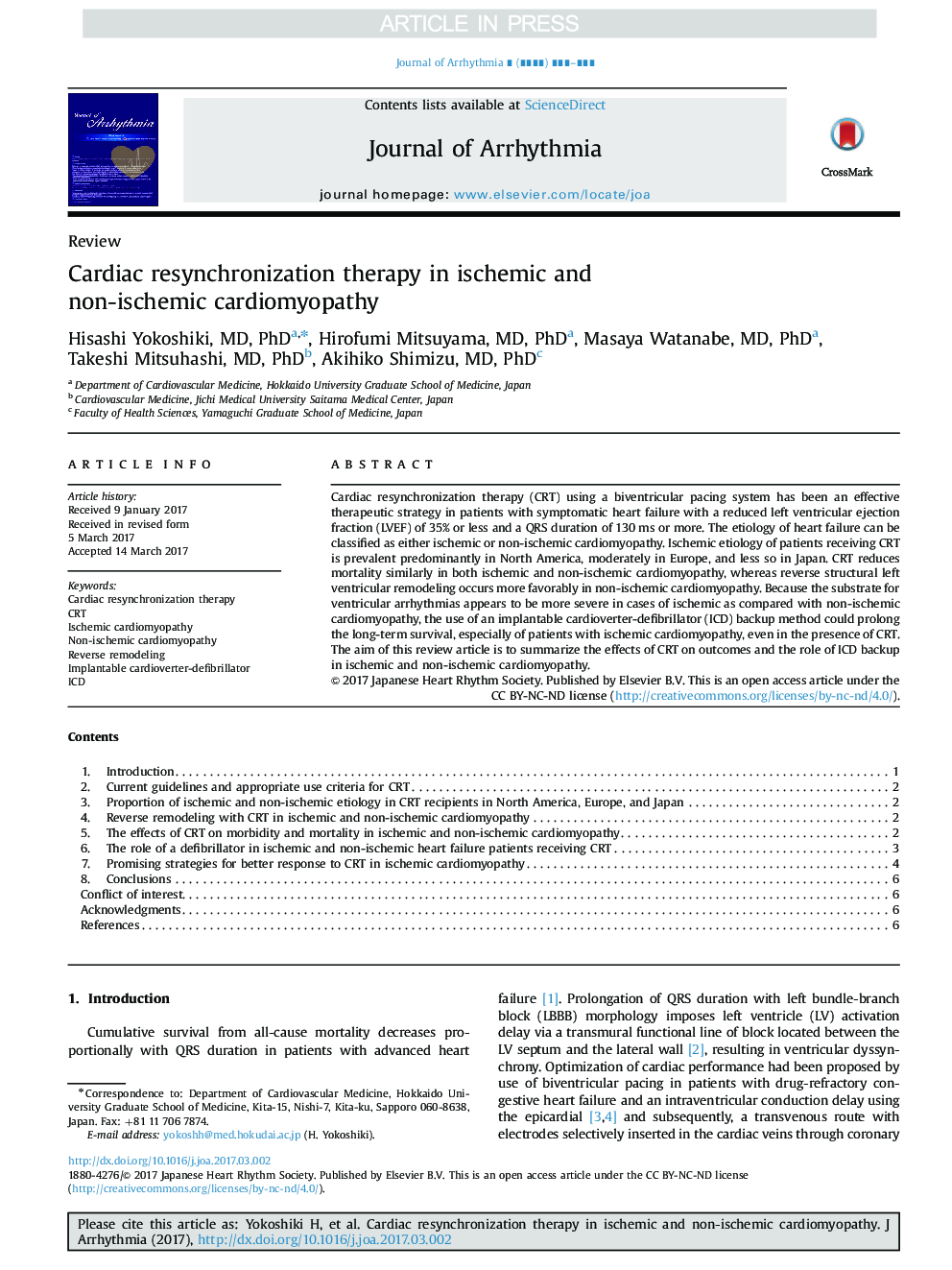 Cardiac resynchronization therapy in ischemic and non-ischemic cardiomyopathy