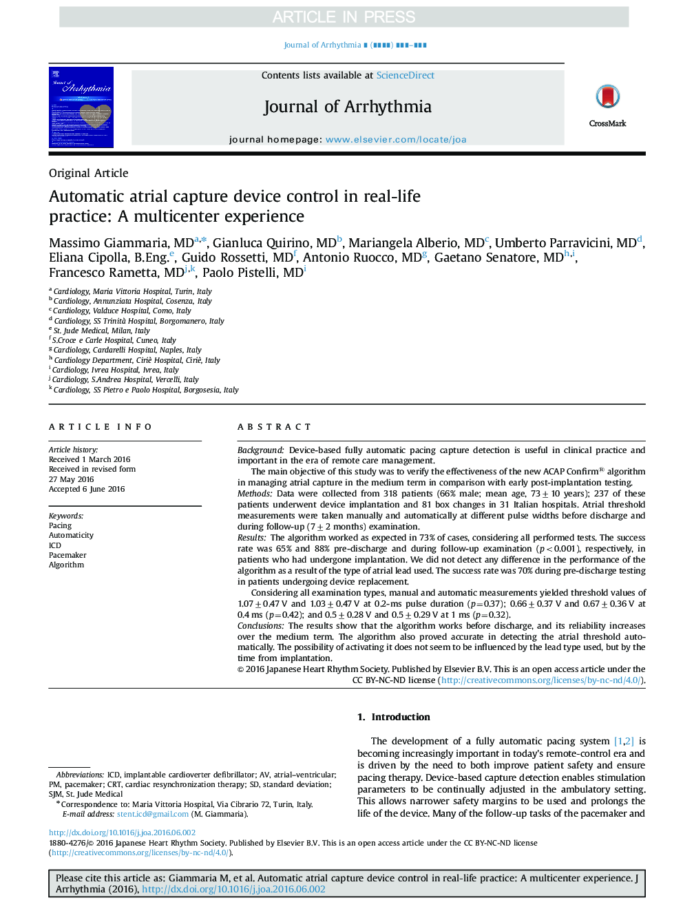 Automatic atrial capture device control in real-life practice: A multicenter experience