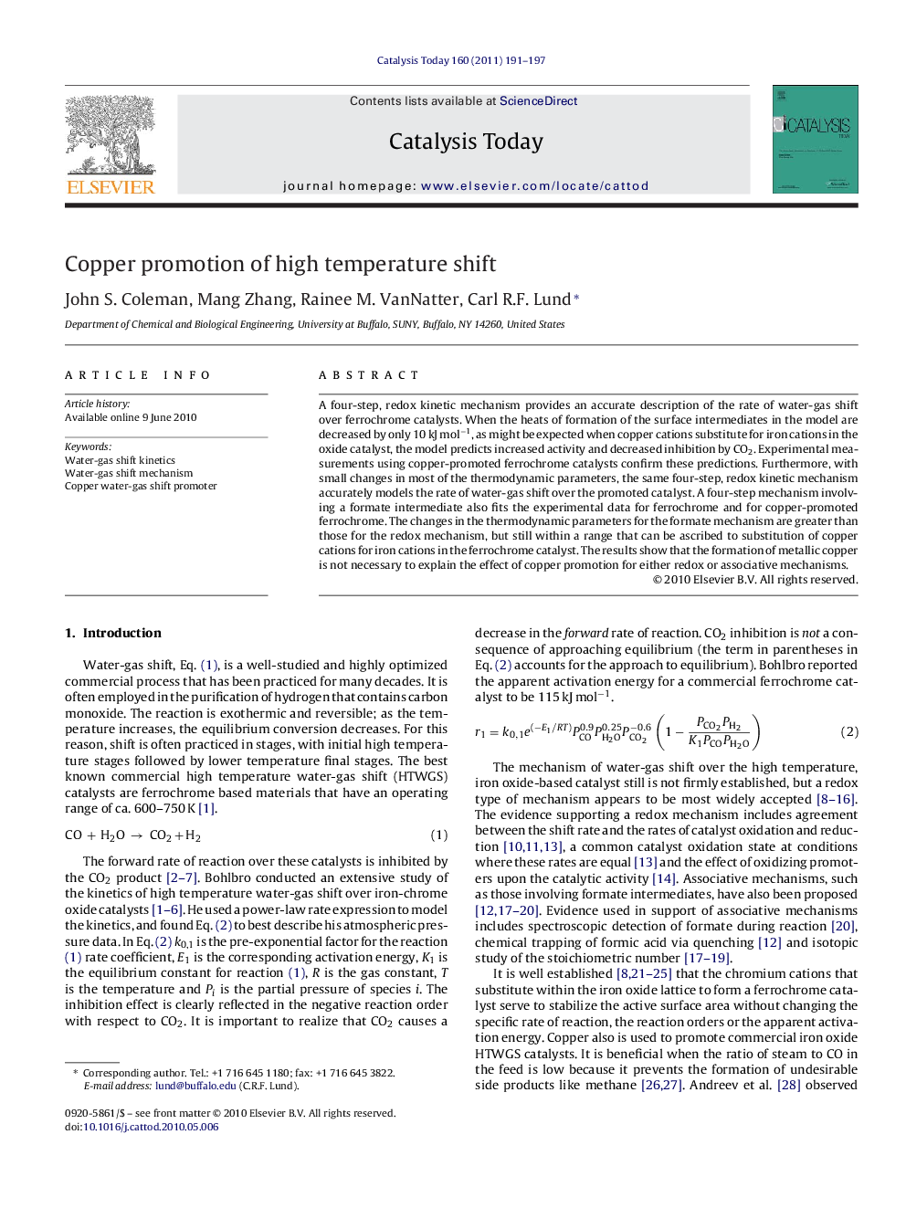 Copper promotion of high temperature shift