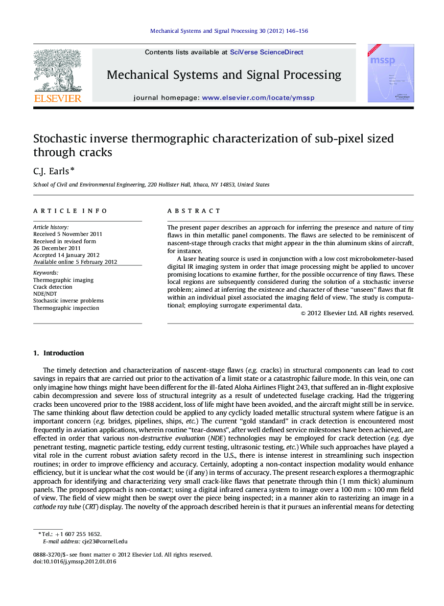 Stochastic inverse thermographic characterization of sub-pixel sized through cracks