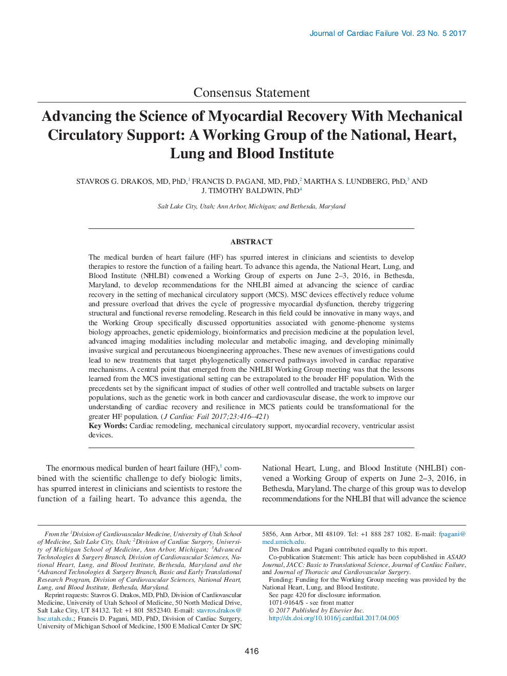 Advancing the Science of Myocardial Recovery With Mechanical Circulatory Support: A Working Group of the National, Heart, Lung and Blood Institute