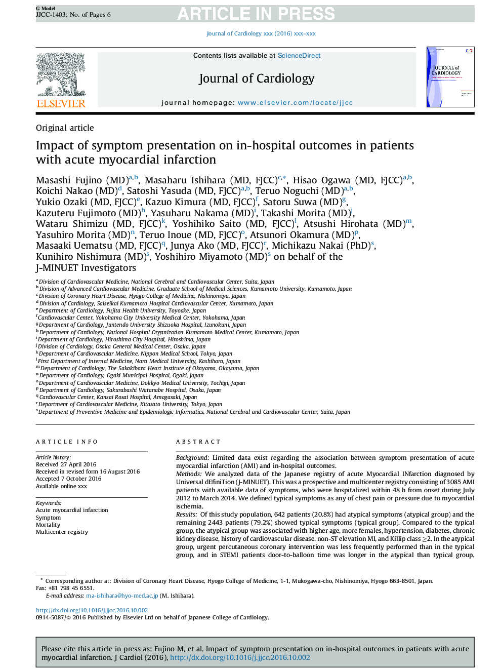 Impact of symptom presentation on in-hospital outcomes in patients with acute myocardial infarction