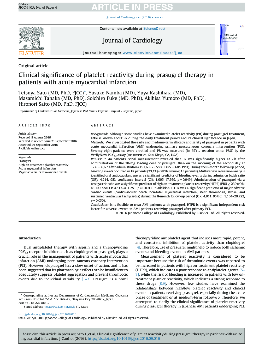 Clinical significance of platelet reactivity during prasugrel therapy in patients with acute myocardial infarction