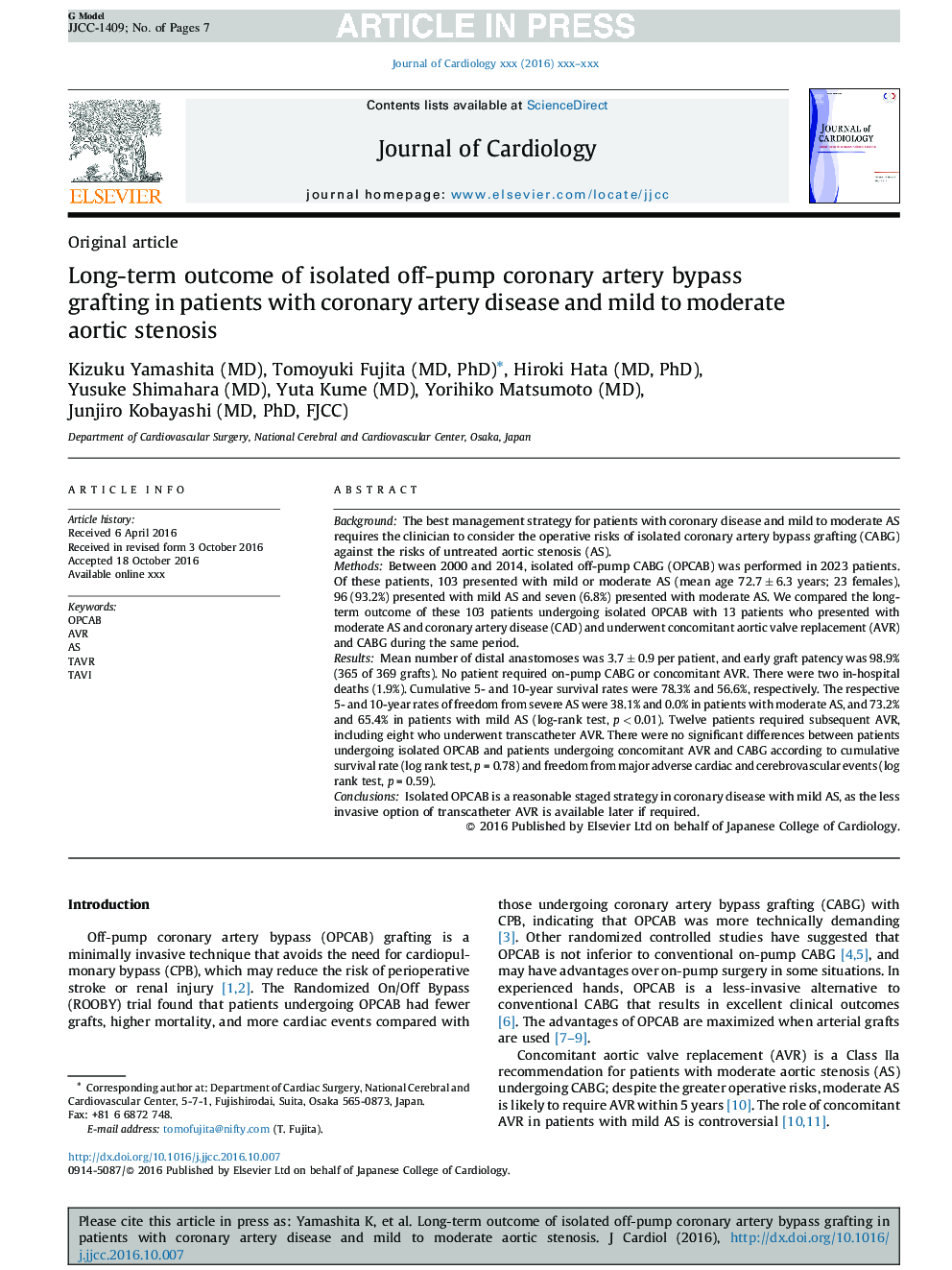 Long-term outcome of isolated off-pump coronary artery bypass grafting in patients with coronary artery disease and mild to moderate aortic stenosis