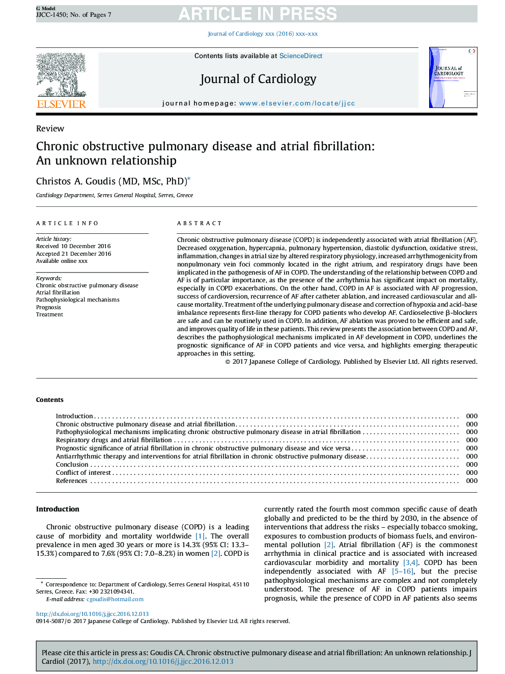 Chronic obstructive pulmonary disease and atrial fibrillation: An unknown relationship