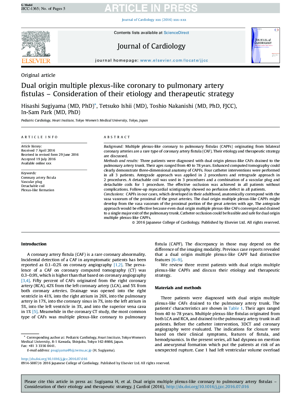 Dual origin multiple plexus-like coronary to pulmonary artery fistulas - Consideration of their etiology and therapeutic strategy