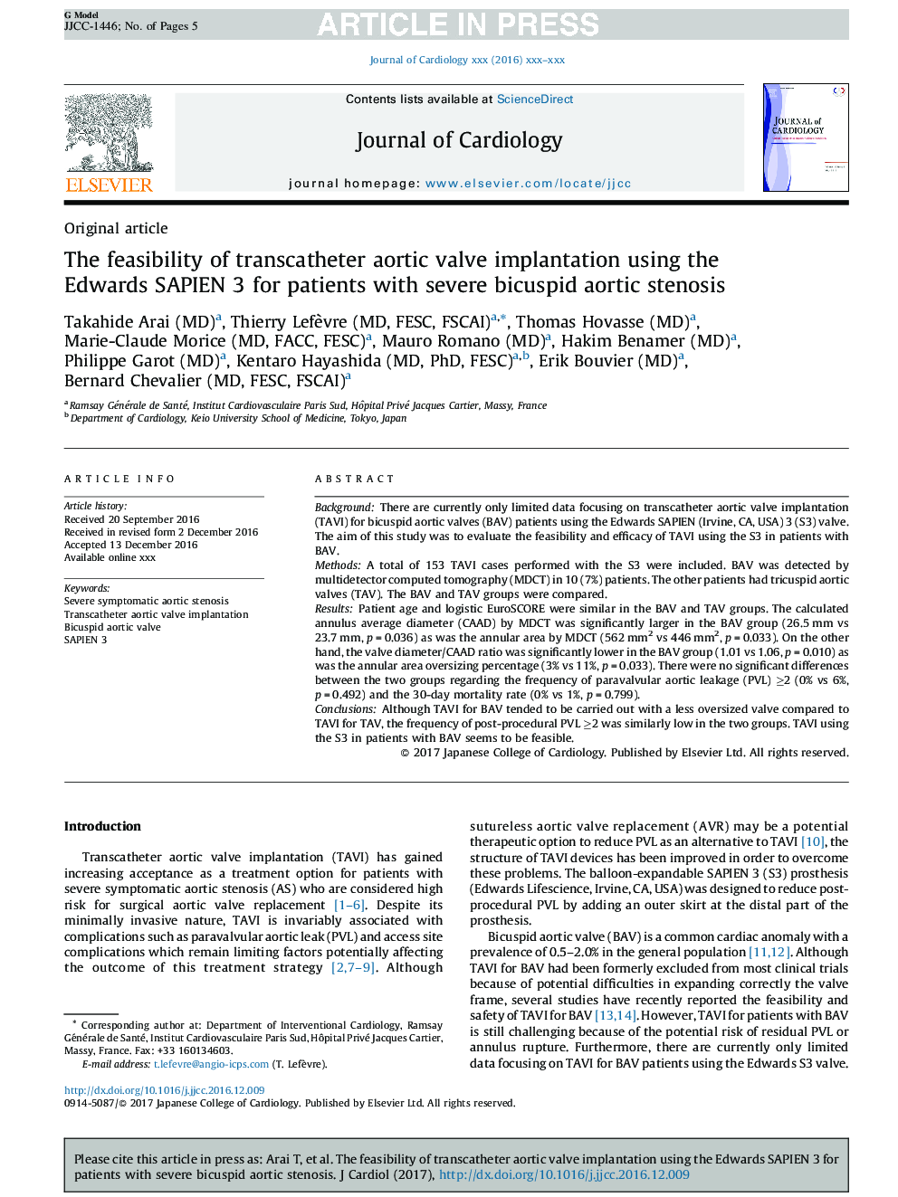 The feasibility of transcatheter aortic valve implantation using the Edwards SAPIEN 3 for patients with severe bicuspid aortic stenosis