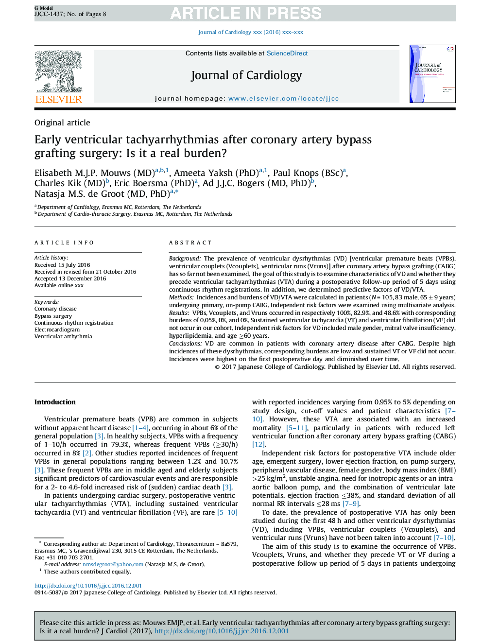 Early ventricular tachyarrhythmias after coronary artery bypass grafting surgery: Is it a real burden?