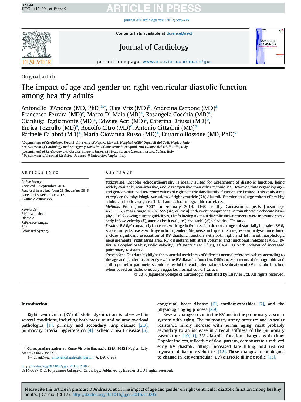 The impact of age and gender on right ventricular diastolic function among healthy adults