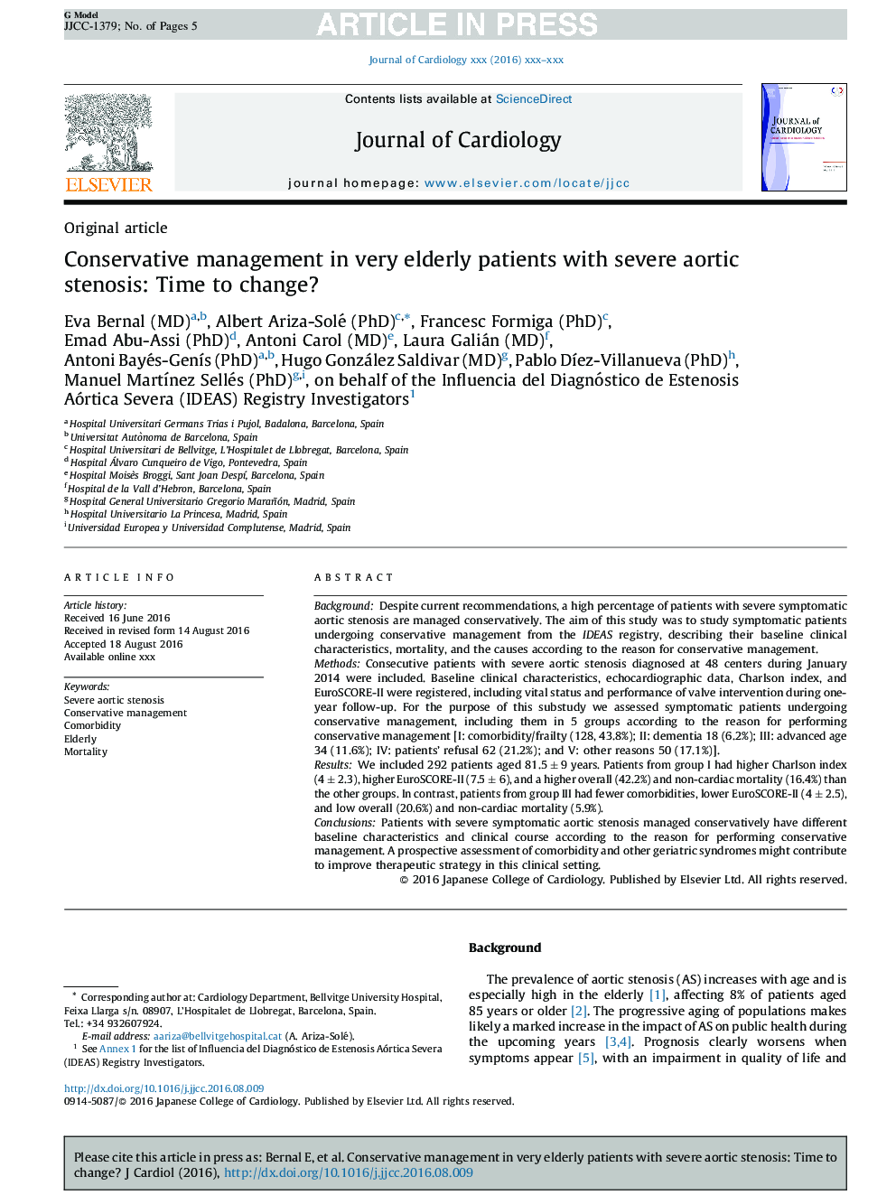 Conservative management in very elderly patients with severe aortic stenosis: Time to change?