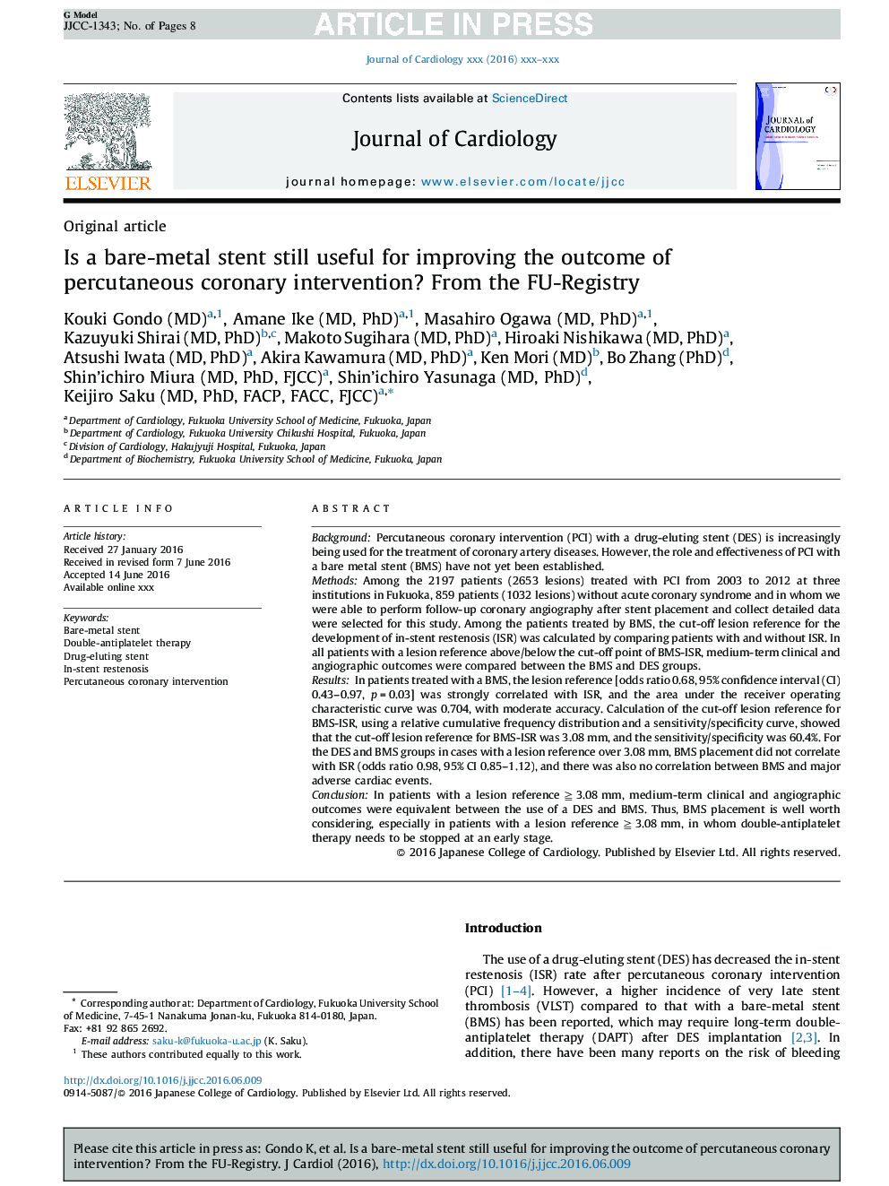 Is a bare-metal stent still useful for improving the outcome of percutaneous coronary intervention? From the FU-Registry