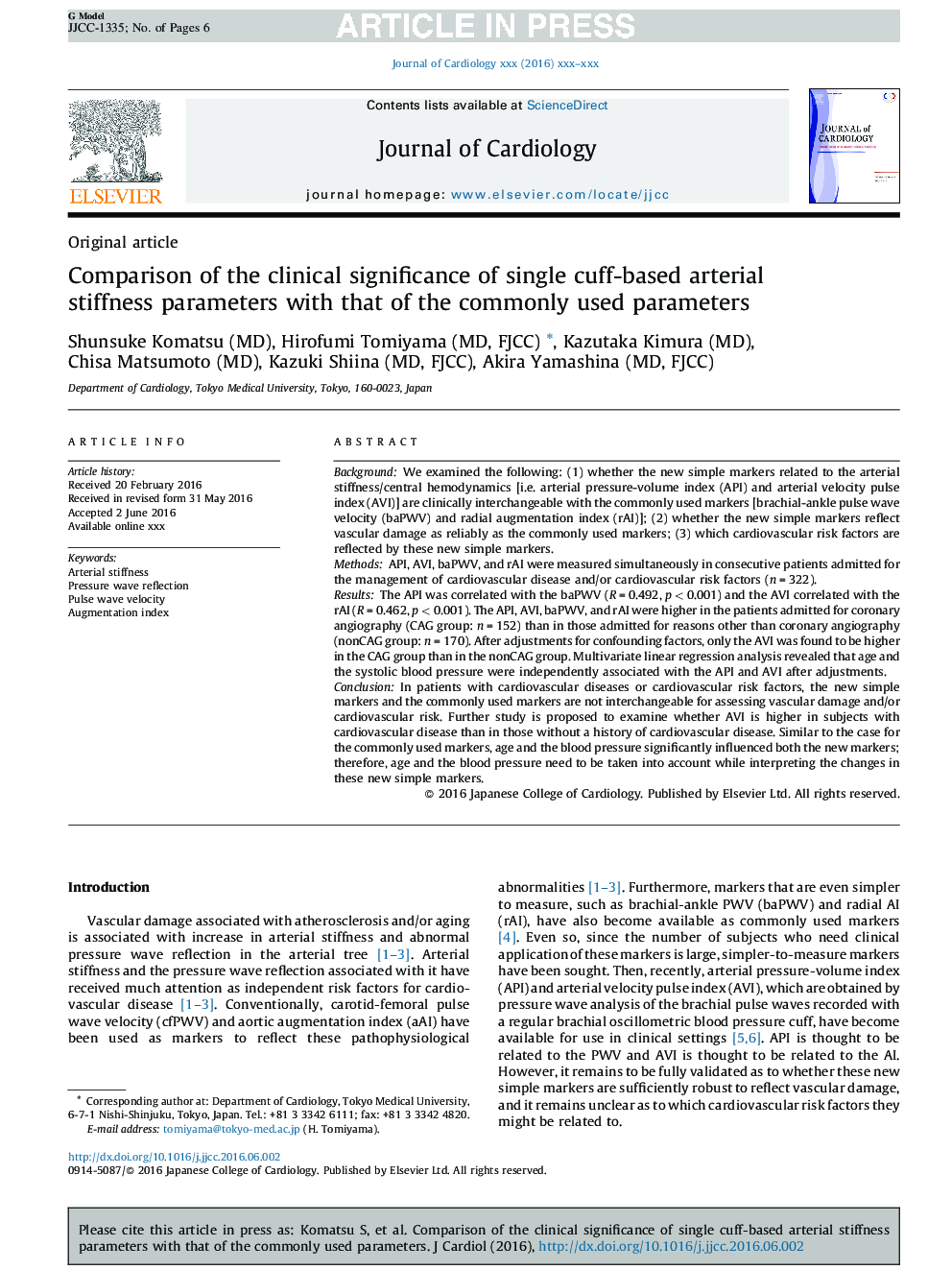 Comparison of the clinical significance of single cuff-based arterial stiffness parameters with that of the commonly used parameters