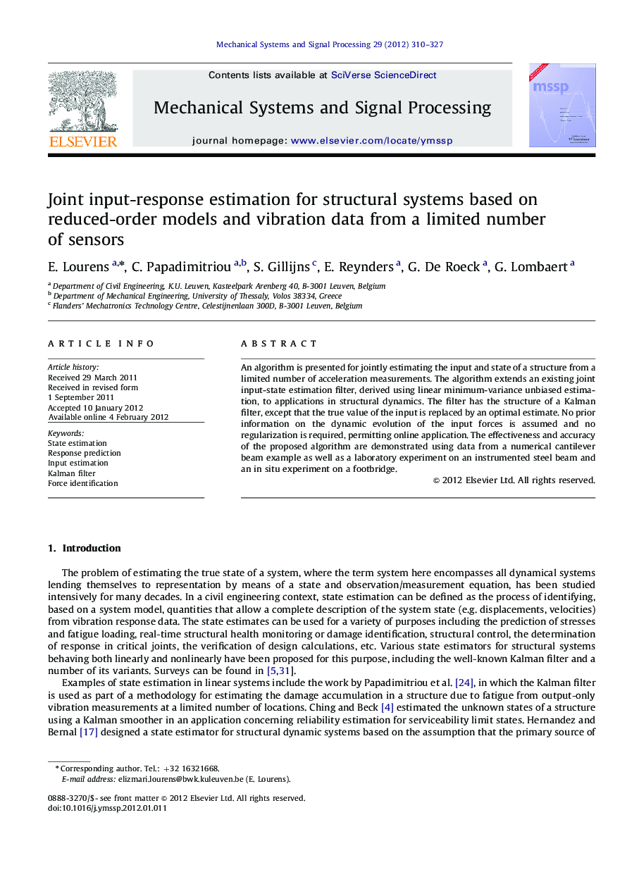 Joint input-response estimation for structural systems based on reduced-order models and vibration data from a limited number of sensors