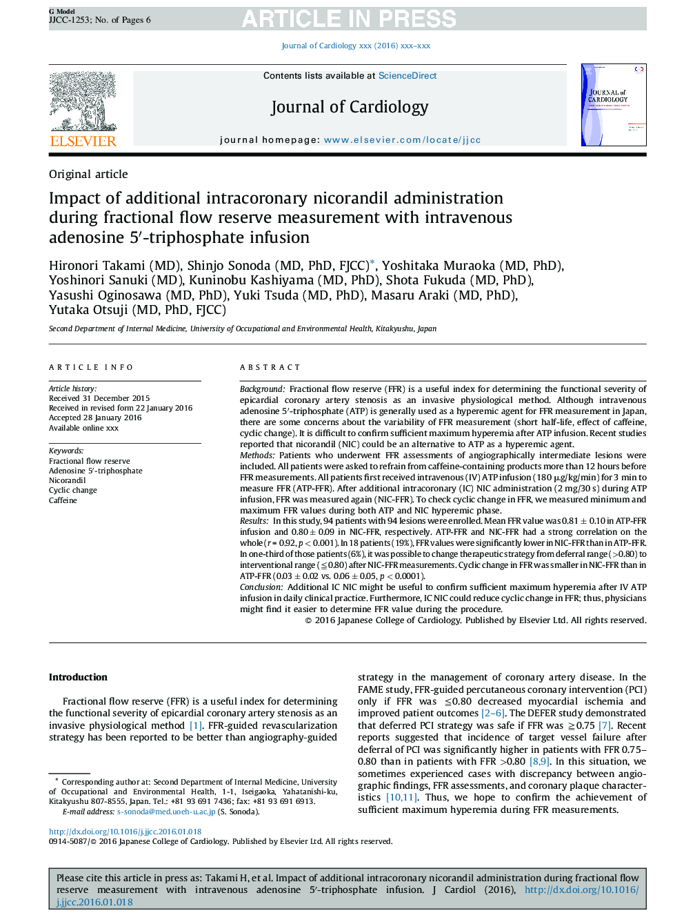 Impact of additional intracoronary nicorandil administration during fractional flow reserve measurement with intravenous adenosine 5â²-triphosphate infusion