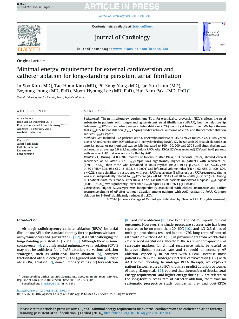 Minimal energy requirement for external cardioversion and catheter ablation for long-standing persistent atrial fibrillation