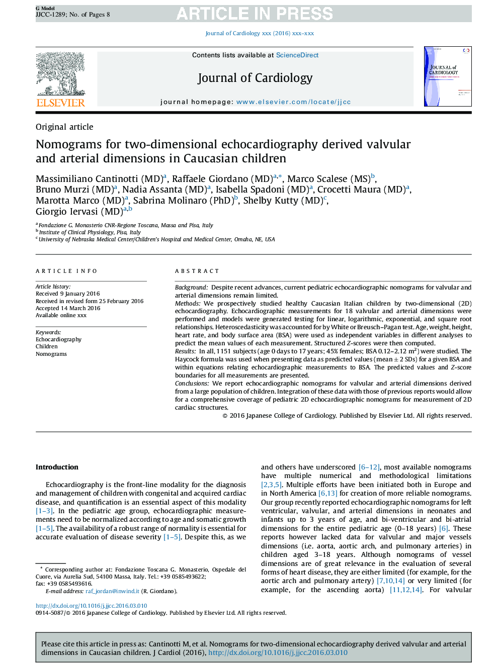 Nomograms for two-dimensional echocardiography derived valvular and arterial dimensions in Caucasian children