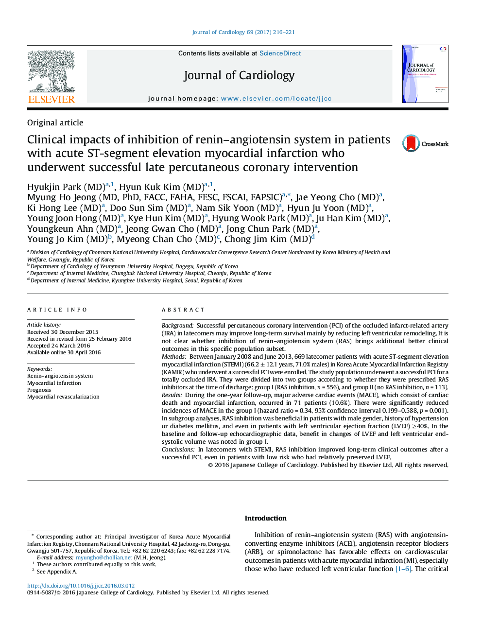 Clinical impacts of inhibition of renin-angiotensin system in patients with acute ST-segment elevation myocardial infarction who underwent successful late percutaneous coronary intervention